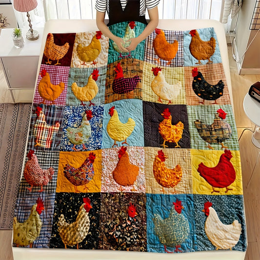 💥Surprise Price: Only £10.99!🌲🎁Vintage Chicken Print Flannel Blanket🐔