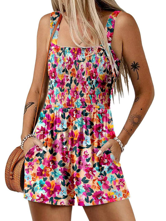 🥳2026 HOT SALE ￡12.99!!🥳💞50K+ SOLD!🔥💃Women's Summer Square Neck Sleeveless Loose Casual Short Smocked Romper