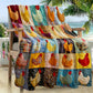 💥Surprise Price: Only £10.99!🌲🎁Vintage Chicken Print Flannel Blanket🐔