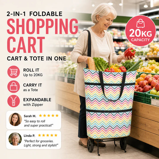 🔥Limited Offer ￡9.99!!⚡50K+ SOLD!🛍️2-in-1 Convertible shopping tote – hides wheels, holds 20kg, expands with zipper!