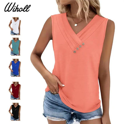 🔥LAST WEEK- ONLY￡10.99!!💐2026 Women’s Button Down V Neck Loose Fit Tank Top