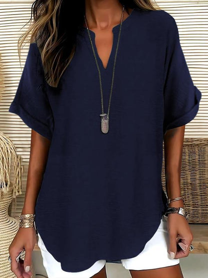 🔥Summer Hot Sale - ONLY ￡11.99!!✨👚Women's Plain Short Sleeve Blouse, Casual Solid Color Top for Daily Wear