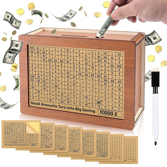 🔥NEW YEAR SALE £7.99!!💰Wooden Lottery Ticket Game Board & Money Box with Counter
