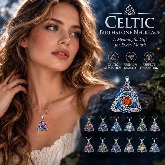 🌲Best Gift Idea - ONLY ￡7.99!💝Women's Celtic Knot Birthstone Pendant Necklace🌀📿