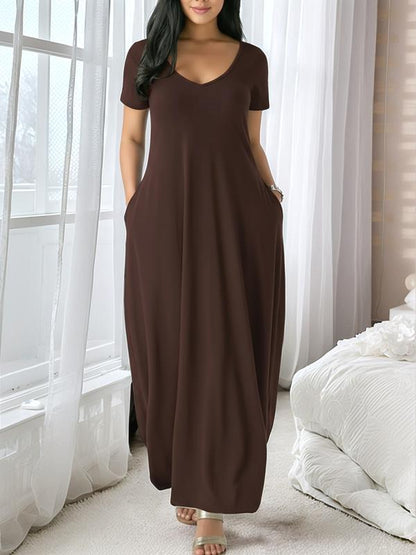 🔥Summer cool-down deal: just £13.99!💃Women's Round Neck Short Sleeve Casual Soft Fabric Long Dress