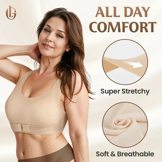 🔥LAST DAY SALE ONLY￡8.99!!💝Easy Front‑Close Cross Back Posture Corrector Bra Wireless Full Support Comfort Bra
