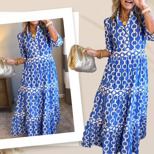 🔥Spring Specials Deals 50% OFF🌸💐Women’s Geometric Print V-Neck Maxi Dress