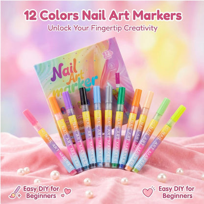 🏆 Last Day Special Price £9.99!🔥Buy more Save more🎁12-Color Nail Art Marker Pen Set