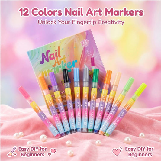 🏆 Last Day Special Price £9.99!🔥Buy more Save more🎁12-Color Nail Art Marker Pen Set