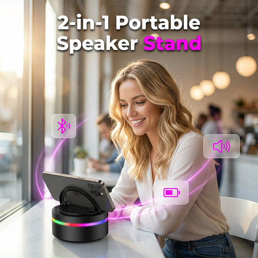 🔥LAST DAY SALE £10.99!!⚡50K+ SOLD!📱🎶Portable Bluetooth Speaker with RGB Lights & Phone Stand