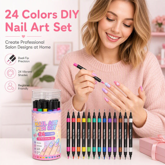 💅🎁 Limited Time Sale - £9.99!! ✨2 IN 1 Dual Ended Nail Art Pens Set🎨Free handheld mini UV nail lamp💡
