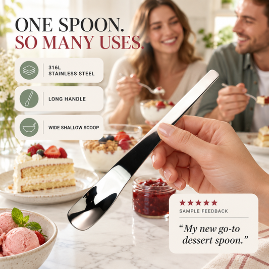 🔥LAST DAY SALE ONLY ￡6.99!!✨50K+ SOLD!🍨Stainless Steel Dessert Spoon with Long Ergonomic Handle